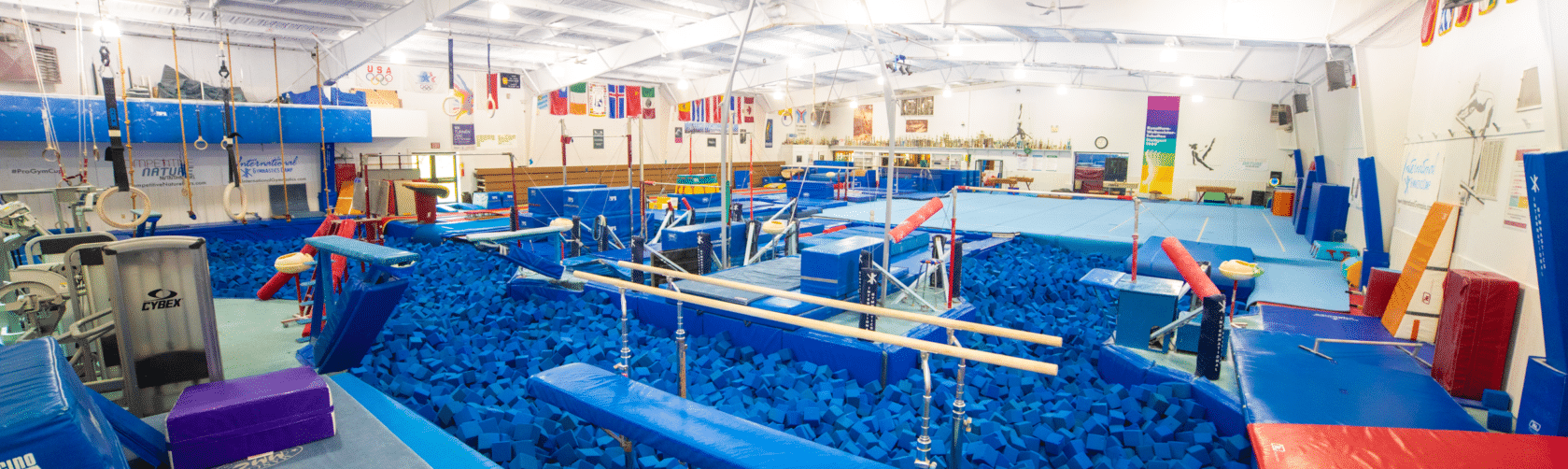 Gymnasium with foam pit and bars